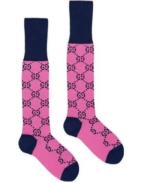 Gucci Monogram-Pattern Intarsia-Knit Socks - Pink