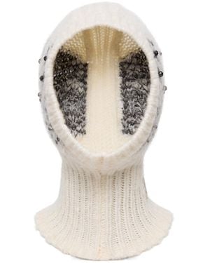 Moncler Crystal-Embroidered Alpaca Wool Blend Balaclava - White