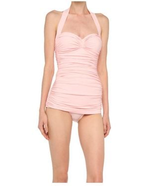 Norma Kamali Bill Mio Halterneck Ruched Swimsuit - Pink