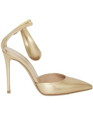 Gianvito Rossi Pointed-Toe Ankle-Strap Court Shoes - Metallic