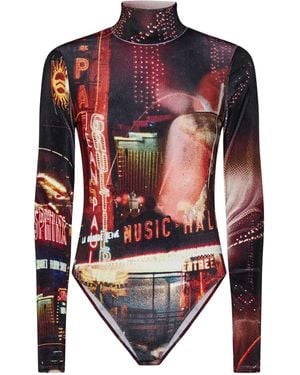 Jean Paul Gaultier Pigalle Printed Velvet Bodysuit - Red