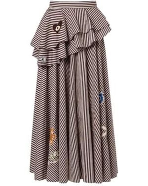 ALÉMAIS Sirocco Embroidered Striped Cotton Maxi Skirt - Brown
