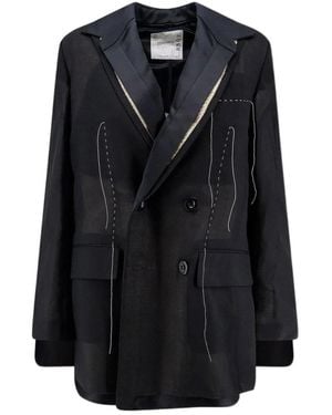 Sacai Pleated Back Double-Breasted Blazer - Black