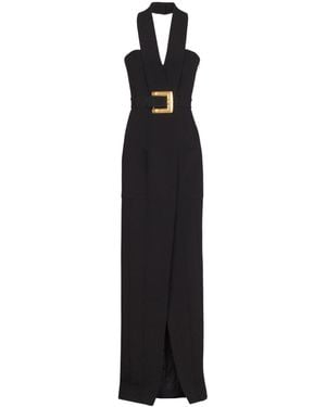 Balmain Belted Long Crepe Dress - Black