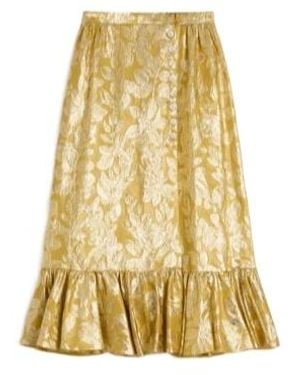 Valentino Jacquard Side Front Buttoned Midi Skirt - Metallic