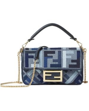 Fendi Baguette Ff Embroidered Mini Tote Bag - Blue