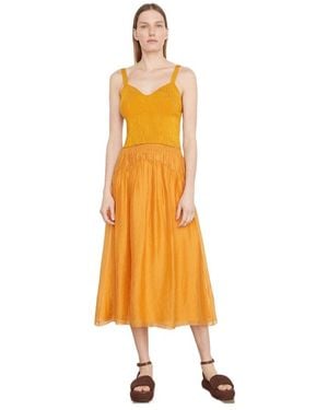 Vince Smocked-Waist High-Waisted Skirt - Orange