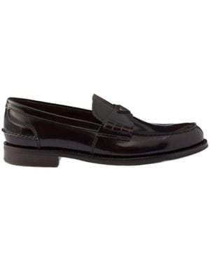 Prada Brushed Leather Loafers - Black