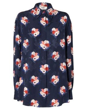 Fendi Dark Satin Shirt With Floral Print - Blue