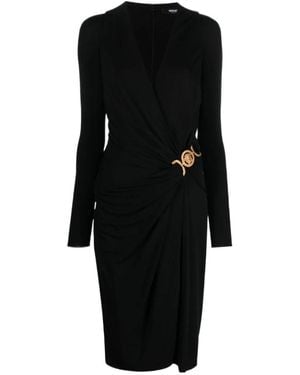 Versace Medusa '95 V-Neck Midi Wrapped Dress - Black
