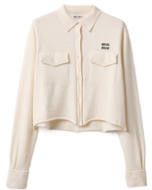 Miu Miu Button-Up Cropped Knitted Cardigan - Natural