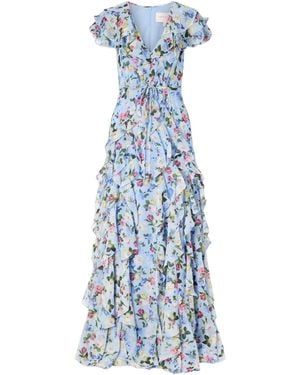 Carolina Herrera Floral-Printed Silk Chiffon Gown - Blue