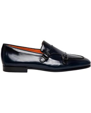 Santoni Double-Buckle Slip-On Loafers - Black