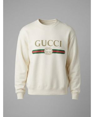 Gucci Logo Printed Crewneck Sweatshirt - Natural