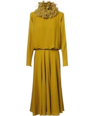 Valentino Feather-Trimmed Silk Georgette Midi Dress - Yellow