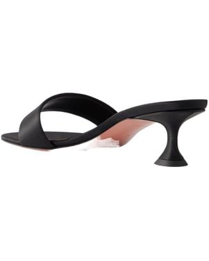 AMINA MUADDI Satin Square-Toe Kitten-Heel Mules - Black
