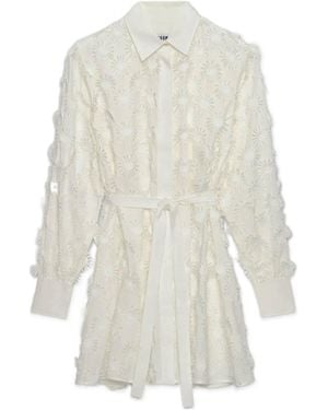 MSGM Embroidered Mini Poplin Shirt Dress - White