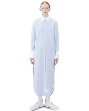 Thom Browne Striped Button-Up Shirt Dress - Blue