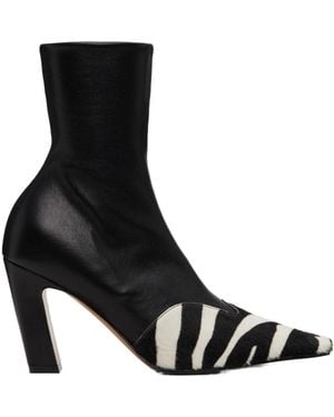 KHAITE Stretch Zebra Print Ankle Boots - Black