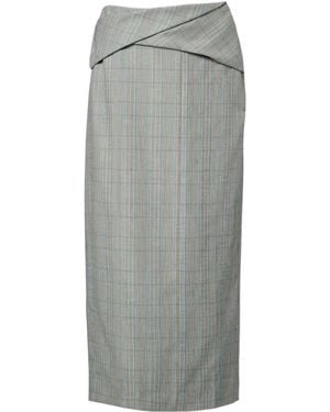 Victoria Beckham Checked Virgin Wool Midi Skirt - Grey