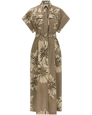 Brunello Cucinelli Printed Belted Dress - Metallic