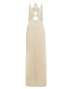 Galvan London Isola Linen-Blend Halterneck Maxi Dress - White