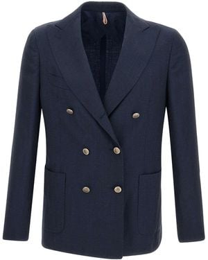 Biagio Santaniello Double-Breasted Peak-Lapel Blazer - Blue
