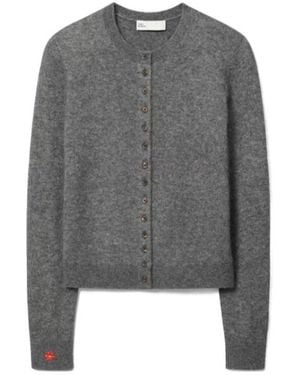 Tory Burch Floral Embroidered Cardigan - Grey