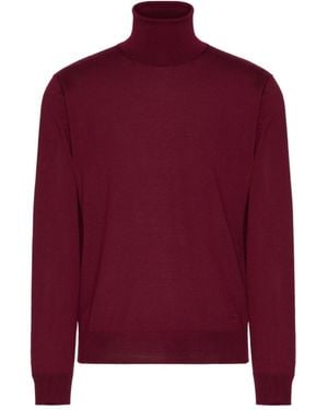 Valentino High-Neck Wool Sweater With Vlogo Signature Embroidery - Red