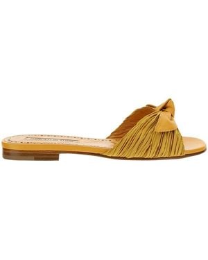 Manolo Blahnik Bow-Detail Leather Sandals - Yellow