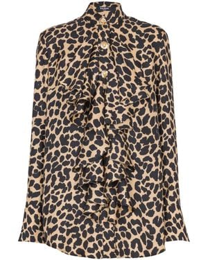 Balmain Leopard Print Ruffled Shirt - White