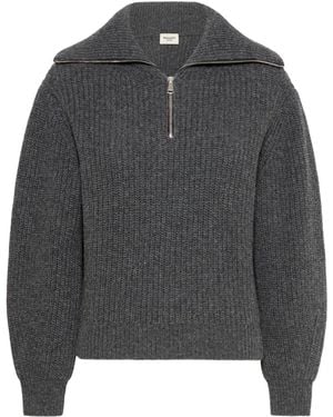 Weekend by Maxmara Wool Zipper Turtleneck Sweater - Gray