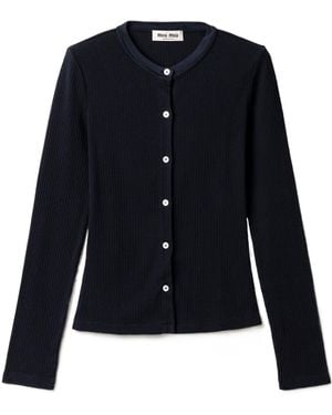 Miu Miu Pointelle Cotton Cardigan - Blue