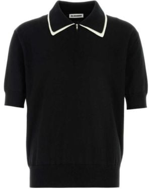 Jil Sander Contrast Collar Zip Polo Shirt - Black