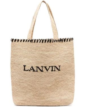 Lanvin Logo Embroidered Top Handle Bag - Natural
