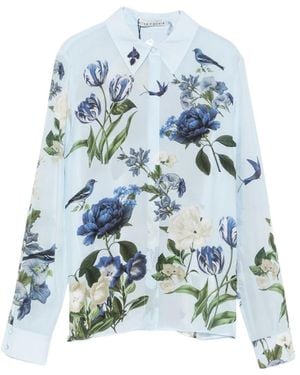 Alice + Olivia Floral-Print Long-Sleeve Shirt - Blue