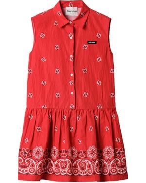 Miu Miu Slubbed Poplin Mini-Dress - Red