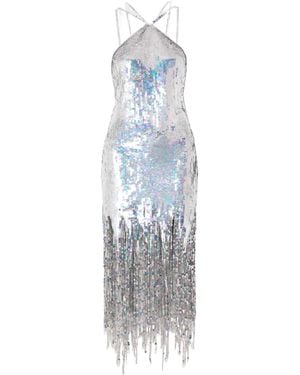 The Attico Fringed Sequined Mesh Dress - White