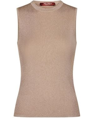 Max Mara Metallic-Thread Ribbed Top - Brown