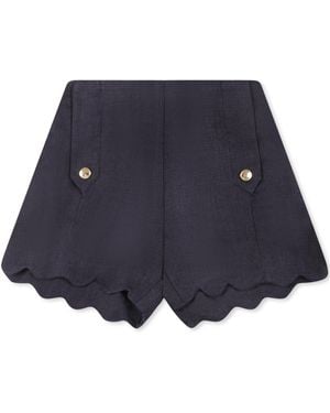Chloé Scallop-Edge Linen Shorts - Blue