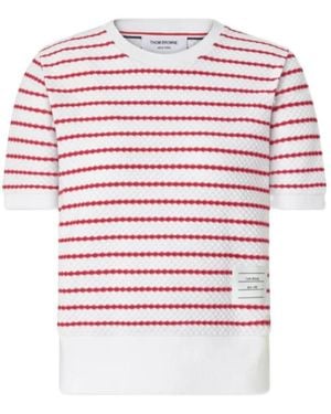 Thom Browne Striped Honeycomb-Rib T-Shirt - White