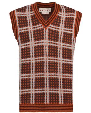 Marni Checked V-Neck Sleeveless Vest - Brown