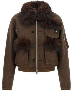 Sacai Melton Wool Jacket - Brown