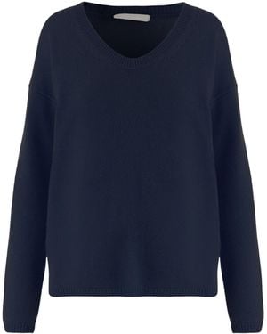 Allude V-Neck Ribbed Knitted Jumper - Blue
