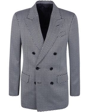 Tom Ford Geometric Jacquard Double Breasted Blazer - Blue