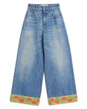 Valentino Hem Detailed Wide-Leg Jeans - Blue