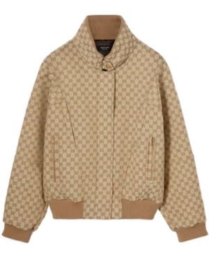 Gucci Gg Cotton Canvas Fabric Zip Jacket - Natural
