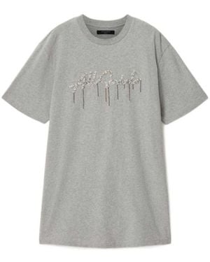 AllSaints Sequin-Embellished Logo-Print T-Shirt - Gray