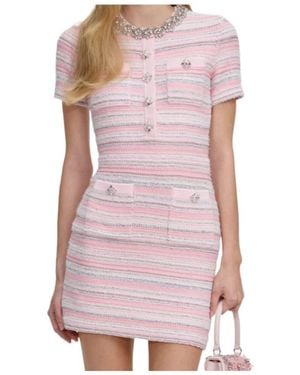 Self-Portrait Striped Crystal-Embellished Mini Dress - Pink