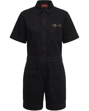 Gucci Denim Jumpsuit With Horsebit - Black